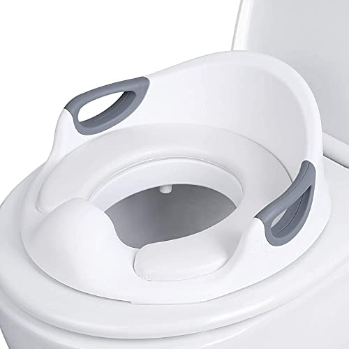 Potty Training Seat Cover with Handle for Kid Child Toddler, Anti Slip Toilet Trainer Seat Chair for Boys Girls Baby with Detachable Soft Cushion Splash Guard Higher Backrest Fits Round Oval Toilets
