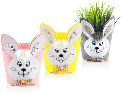 COM-FOUR® 3x Scatola in feltro - scatola per Pasqua da decorare e anche da regalare - cestino in feltro con simpatica faccia di coniglio (3 cestini coniglio colorati)