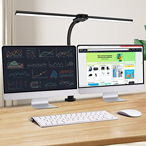 Ksunun Double Head LED Desk Lamp, Architect Desk Lamps for Home Office, 24W Brightest Workbench Office Lighting-5 Color Modes and 5 Dimmable Eye Protection Modern Desk Lamp for Monitor Reading