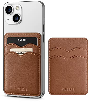 VULKIT Stick on Card Holder Compatible for iphone Leather Cell Phone Wallet Credit Card Case Strong Sticker for Women(Brown)