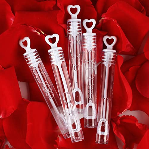 SWUNXION Lot de 56 Bulles de Savon avec Poignée en Forme de Cœur Tubes Flacons à Bulles Mariage Anniversaire Saint-Valentin Fête Soirée Festival Décoration pour Couple Fille Garçon, Blanc