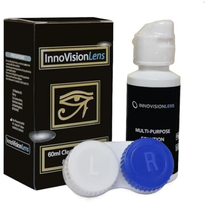 InnoVisionLens 60ml Multi-Purpose Contact Lens Solution and Lens Case, Travel-Size Eye Solution for Contact Lenses, Compact 60ml Lens Cleaning Solution and Storage Case Set