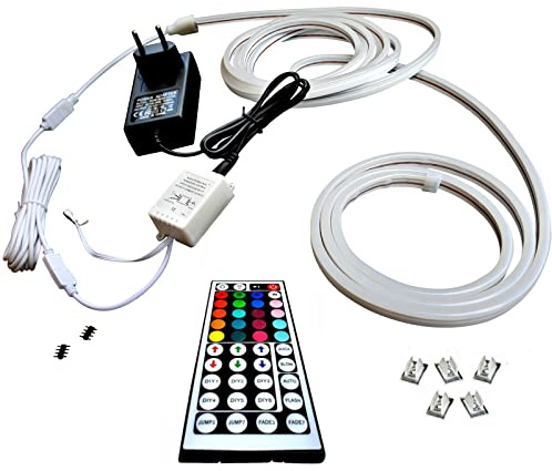 1-5 m RGB 12V / 230V Netzstecker + Verlängerung (3m) LED Streifen Stripe Licht Unterbankbeleuchtung Saunabeleuchtung Saunalampe (2m - m/36,99€)