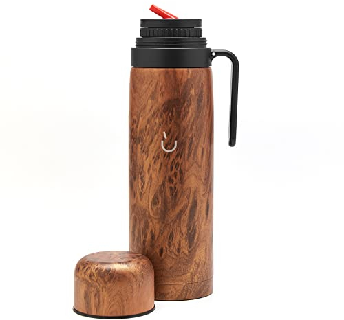 BALIBETOV - Termo Mate de Acero Inoxidable para Viajas, Oficina, Aire Libre I Termo con Pico Matero (1 litro) (Madera, 1 L)