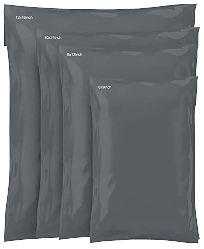HTUK Blandad post självförseglande stängning plastpåsar kuvert för postförpackning fraktpåsar härdat säkra medelstora portoväskor – blandade storlekar – grå, Grå, Förpackning med 100 blandade postpåsar