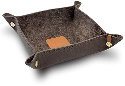 jabuti Edition Schlüsselschale/Taschenleerer 18 x 18cm feines Rindleder Kastanie mit Lamm Nappa Leder Applikationen Cognac. Handgefertigt in unserem Atelier