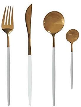 Set de Cubiertos Dorado Blanco Acero Inoxidable (12 Unidades)