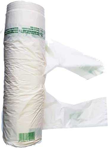 200 sacchetti ogni rotolo 22+12xh50 cm. (22+6.5+6.5x50 cm) 60% biobase shopper buste borse bianchi soffietto manici biodegradabili compostabili UNI EN 13432 negozi alimentari usi domestici (200)