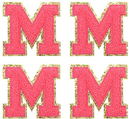 sourcing map 4Stück Aufbügler Buchstaben Patches Rosenrot M Alphabet Dekorativ Reparatur Bestickte Aufnäher Chenille Alphabet Patches zum Aufbügeln für Kleidung Schuhe Hüte Rucksäcke