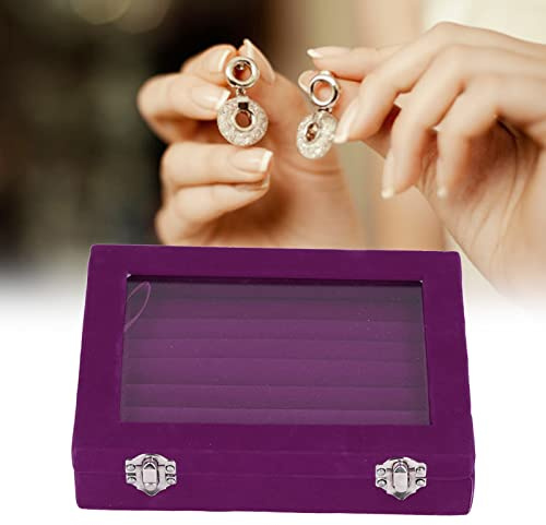 Ring Aufbewahrungsbox, 20×15×4.6cm 7 Fächern Samt Schmuckkasten Ring Ohrring Halskette Schmuck Display Schmucklade Organizer mit Transparentem Deckel für Frauen Mädchen (Lila)