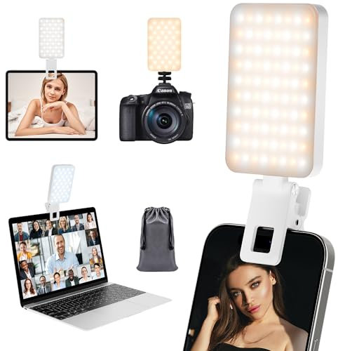 Phone Light, RealPlus Selfie Light for Phone Clip On 2000mAh with 80 LEDs & 5 Colors for Phone, Tablet, Laptop, Zoom Meeting, Makeup, Video (Pure White)