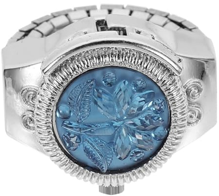 ABOOFAN Elegante Fingeruhr Damen Kleiner Uhr aus Zinklegierung mit Blauem Zifferblatt Kreative und Bequeme Tragbare Ringuhr für Alltag und Besondere Anlässe