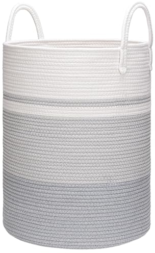Ajiteogy Hoher Wäschekorb, großer Wäschekorb aus geflochtenem Seil mit Griffen, D38 x H55cm, Deckenkorb, Spielzeugkörbe, Wäschekörbe, ideal für Wohnzimmer, Kinderzimmer und Schlafzimmer