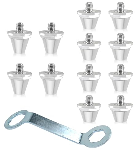 Ruikdly 12 Ersatzstollen mit Stollenschlüssel Schraubstollen für Fussballschuhe aus Aluminium Football Studs für Fußballschuhe,2 Größen,11mm, 13mm