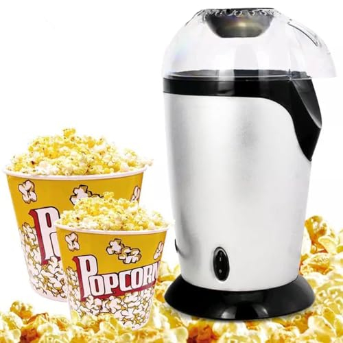 EEYZD Hot Air Popcorn Popper,Durable Oil-Free Automatic Popcorn Maker, Home Food Safe Fast Operation Popcorn Machine,Stainless Steel Mini Air Popper Popcorn Maker,White