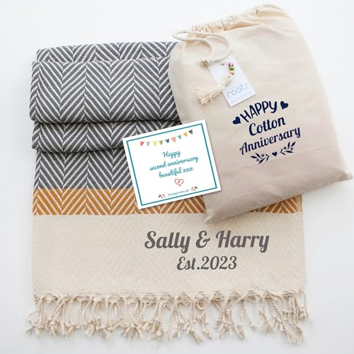 Living Roots, 26 Colours Personalized Cotton Throw Blanket, Handwoven 100% Cotton & Customised Tote Bag – Personalized Christmas and 2nd Anniversary Gift with Free Gift Card