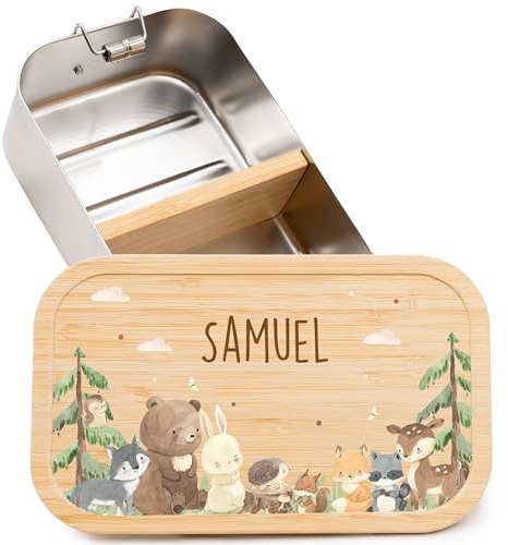 Kidsmood - Brotdose personalisiert mit Namen – Edelstahl Lunchbox mit Fächern für Kindergarten, Schule & Büro mit liebevollem Nilpferd – Geschenk zur Einschulung für Kinder & Jungen (750ml)