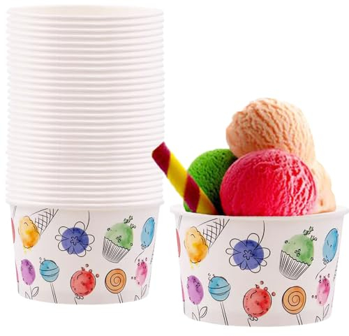 Virsus 100 Coppette Gelato in Carta 5101, capacità 250ml, grafica colorata, coppa rotonda in cartoncino biodegradabile e compostabile, pirottini, ciotola gelati, dessert, yogurt 2 CF x 50 PZ (100)