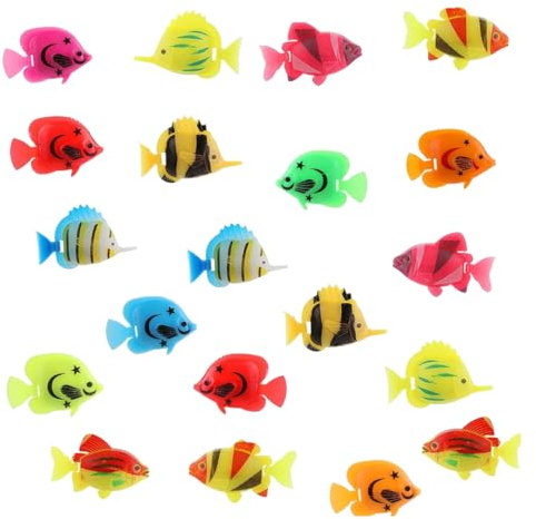 Werownsgso 20 Stück Künstliche Fische für Aquarien，Realistische Sich Plastikfische Fische Ornament，Tropische Fisch Dekorationen für Landschafts-Ornamente，Ozean Thema Party