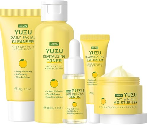 5PCS Yuzu Skin Care Sets & Kits - JAPAN Yuzu Skincare Set - Cleanser, Toner, Face Serum, Eye Cream, Face Cream - Skincare for Kids - Skin Care for Teenage Girls - Facial Kit for Women - Travel Kit