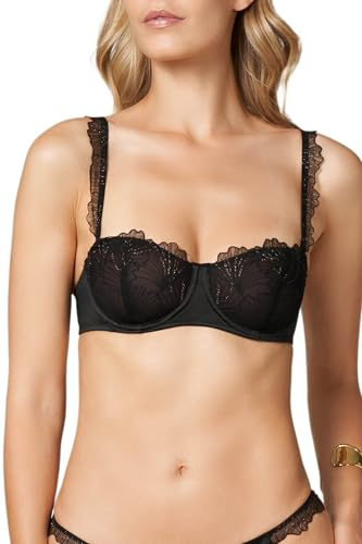 Goldenpoint Donna Intimo Balconette Senza Imbottitura con Ferretto Dafne Golden Ginco in Pizzo Foliage con Lurex e Spalline Regolabili