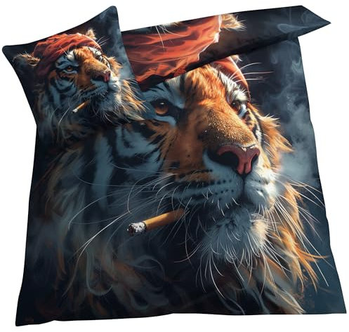 Tiger Bettwäsche 140x200 Winter, Lustige Tiere Bettbezug 140x200 2er Set, Wendebettwäsche und Kissenbezug, Weiche & Atmungsaktive Mikrofaser Bettwäsche-Sets 260