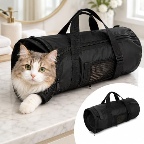 JOROBURO Katzenpflegetasche, Kratzfeste, Multifunktionale, Atmungsaktive Haustier-Bade-Rückhaltetasche, Katzen-Badetasche, Verstellbare Katzenpflege-Netztasche Zum Nagelschneiden