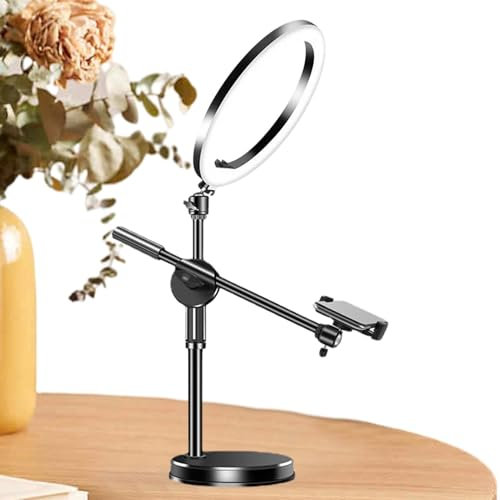Overhead Phone Mount, Desktop Overhead Shot Stand, Selfie Ring Light with Stand, Articulating Arm Camera Mount Led Video Lighting for Online Teaching, Still Life Photography