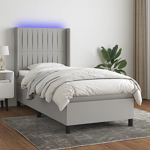 Brokky Boxspringbett mit Matratze & LED Bett Mit Bettkasten Bett Boxspringbett Betten Boxspringbett Mit Matratze Hellgrau 80x200 cm Stoff - 3138429
