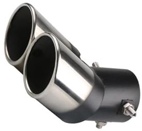AJOHBM Auspuffblenden Doppelrohr-Endrohr-Schalldämpfer Edelstahl-Auspuffrohr Auto Allgemein Eins Aus Zwei Gegrilltes Blaues Endrohr Auto-Endschalldämpfer(Silver Curved)