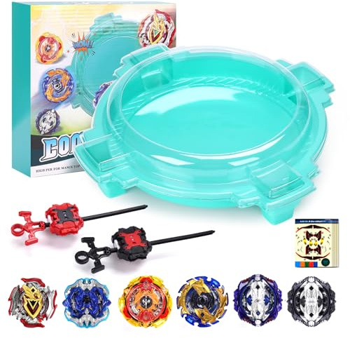 Set di gioco Battling Top Burst con arena, 6 trottole da battaglia e 2 lanciatori, gioco completo per bambini dai 6 anni in su (esclusiva Amazon) verde. (6Pcs)
