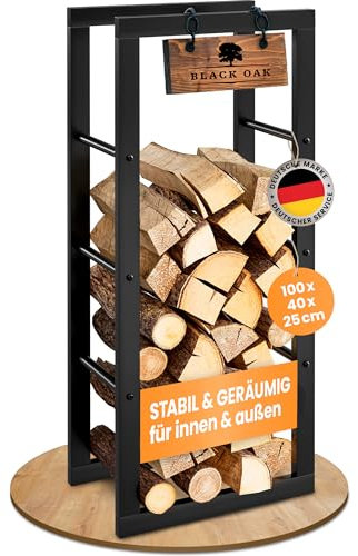 BLACK OAK Kaminholzregal JACK 100x40x25cm schwarz - für innen & außen bis 250kg Holz - Metall Stahl Rahmen pulverbeschichtet rostfrei Brennholzregal Holzregal Kaminholz Aufbewahrung für Brennholz