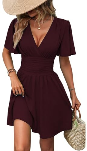 Vestido Mujer Casual Vestidos Cuello V Elegante Línea A Manga Larga/Corta | Vestido Manga Larga/Manga Corta Mujer Casual Vestido de Manga Farol Primavera Verano Otoño Invierno Para Bodas Fiestas