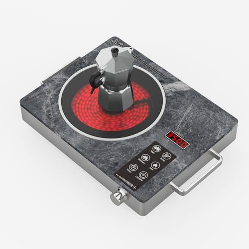 Borrallio 3500W Single Electric Hob, Portable Ceramic Hob with Marble Finish, Infrared Hot Plate with Timer & Knob Control, 220V Solo Electric Stove, Table Top Hob Compatible with All Flat Cookware