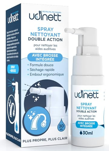 Hearing Aid Cleaning Spray with Included Brush 30ml Udinett Quick Drying Eliminates Bacteria and Earwax Dust Sanitizer for Daily Cleaning Earmolds Replacement Domes Earplugs