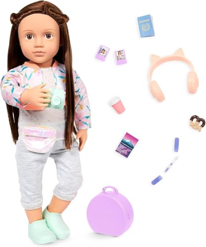 Our Generation - Reese - Bewegliche 46 cm-Puppe - Lebensechte braune Augen & langes braunes Haar - Handgepäck und Reisezubehör - Vorgetäuschtes Spiel - Spielzeug für Kinder ab 3 Jahren
