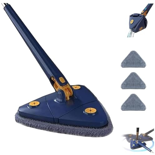 Upattend - Trapeador triangular Upattend giratorio de 360°, ajustable, mojado y seco, con mango largo extensible, escurrido automático para limpiar paredes y techos (A)