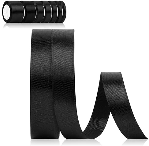 Foshird Schleifenband Schwarz 15mm x 22m Geschenkband Schwarz Satinband Bänder zum Basteln Dekoband für Geschenkverpackung Geburtstag Hochzeit DIY