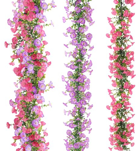 XIAQICA 2 Piezas Plantas Colgantes Artificiales Petunias Flores Artificiales 1,8m Guirnalda Flores Decorativas para Bodas, Jardines, Casas, Paredes, Cercas