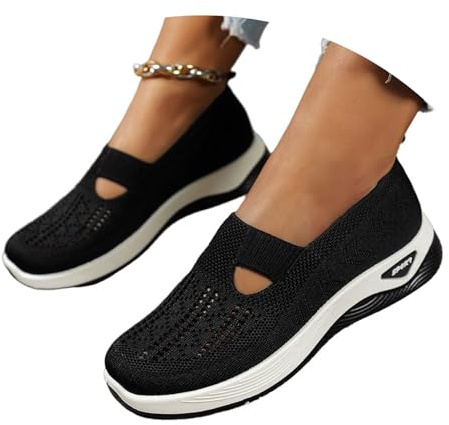 Generisch barfußschuhe Damen Ballerina Sandalen Sommer Ballerina, Orthopädische Schuhe Damen Weite H Leicht Walkingschuhe Bequem Sneaker Atmungsaktives Vermascht Memory Schaum Schwarz 39/EU