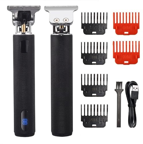 Beard Trimmer Hair Clippers Men,Cordless Rechargeable Hair Finishing Trimmer,Professional Electric Trim Razor Barber Grooming Set with Zero Gapped T Blade Shaver Kit & LCD Display Gift (Black)