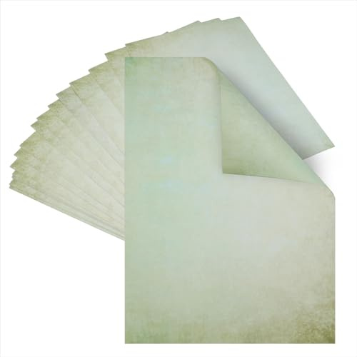 50 Blatt Vintage Grünes Briefpapier Urkundenpapier 100 g/m² 210 × 285 mm | Beidseitig Bedruckbares, Altes Papier, für Zertifikate, Einladungen ,Briefe, für Geburtstag,Hochzeit Weihnachten