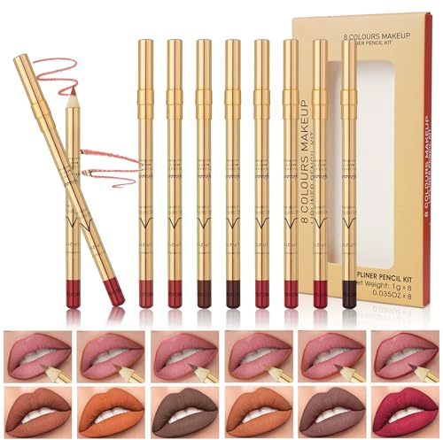 LOPHE Lip Liner Set, 8 stycken vattentäta läppkonturpennor med matt finish, läpliner långvarig, full konsistens, läppkonturpenna för perfekt definierade läppar