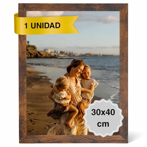 MARCOFOTO Marco de Fotos 30x40 cm Marrón Rústico Portafotos de Pared en MDF con Plexiglas - Ideal para Diplomas, Certificados, Pósters y Fotografías - Decoración Hogar y Oficina