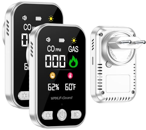 Wolf Guard 4 i 1 Gas- och kolmonoxiddetektor med kontakt för hemmet, LPG naturgasdetektor metan propan butan, med batteri, HD12-CG (vit 2 st)