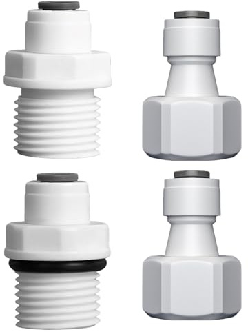 4Pcs 1/4 Quick Connect to 1/2 Male/Female Thread Adapter, Push Fit RO Water Filter Fittings, Straight Connector for Water Purifier Systems