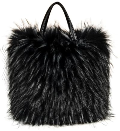 FREOJGU Plyschväska lyxig design fuskpälsväska för kvinnor, handväska stor kapacitet mjuk fluffig för vintern, shoppingväskor med Pu skarvning, 5 st, Talla única