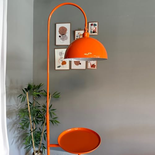 bamyum Gorkiede Metall, Moderne, Stehlampe Wohnzimmer, Schlafzimmer, Kinderzimmer mit E27 Fassung, 30 cm Breit, verstellbarer Lampenschirm, Stehleuchte mit Ablage und Dimmer, Orange