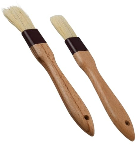 2 Pack Pastry Brushes for Baking, Natural Boar Bristle Basting Brush Set with Wooden Handle, Food Brush for Egg Wash, Oil, Butter, Glazing, BBQ Grilling & Cooking Kitchen Tools (21.5 x 3 cm)