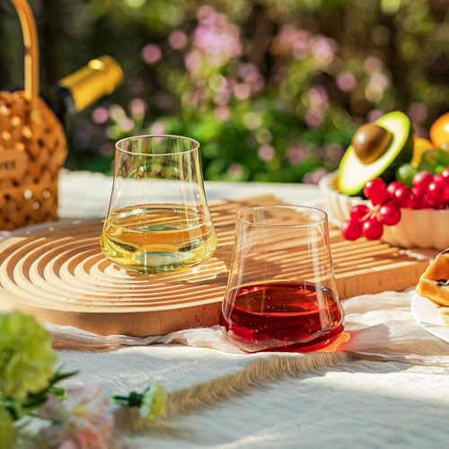 Imourari Vinglas utan handtag 450 ml – uppsättning med 4 munblåsta blyfria kristallrödvinsglas – vinglas för rött vin och vitt vin som gåva